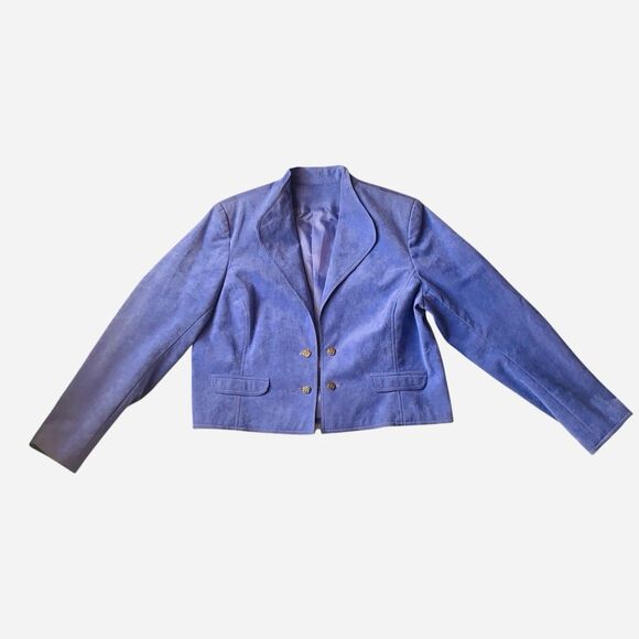 Vtg Ultrasuede Cropped Jacket Sz 14 ( S / M ) Purple Blazer Vegan Suede Washable - Picture 5 of 14